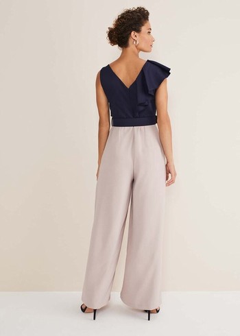 Phase Eight Kimberley Frill Jumpsuit Blue/Grey/Brown Australia | ZA4719623